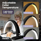 Neatfi LED Half Moon Table Lamp for Nail Tech, Estheticians, Cosmeticians, 1600 Lumens, 3 Light Modes, Desk Light for Manicure Art, Facial Treatments, Threading, Tattoo Applications (Modern, Black)