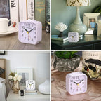 Peakeep Small Battery Operated Analog Travel Alarm Clock Silent No Ticking, Lighted on Demand and Snooze, Beep Sounds, Gentle Wake, Ascending Alarm, Easy Set (White)