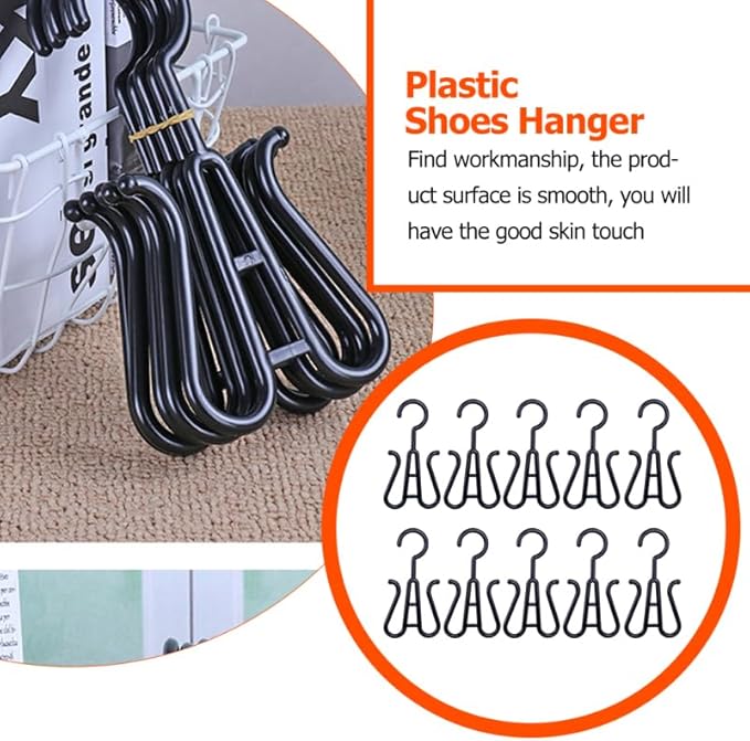 10 Pack Shoe Organizer Rack Double Hooks Plastic Hangers for Slippers and Shoes Space-Saving Hanging for Closet Door