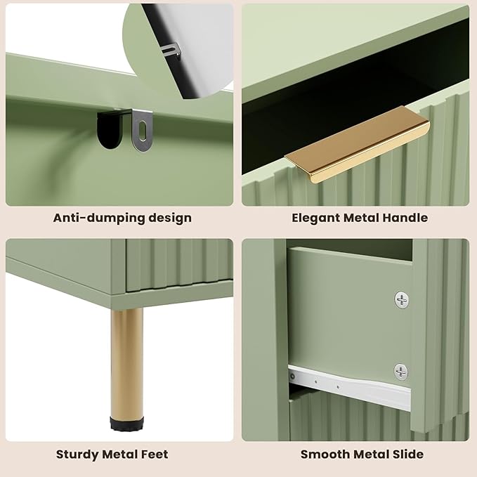 GarveeHome 8 Drawer Dresser for Bedroom, Fluted 55 in Wide Modern Chest of Drawers with Deep Drawers, Wooden Dresser Organizer for Living Room, Hallway, Kids Room, Green