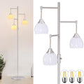 Dimmable Floor Lamp for Living Room, Bedroom, Nickel Standing Lamp with 3pcs 6W Bulbs, Vintage Floor Lamps for Corner, Nursery (White Tulip)