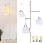 Dimmable Floor Lamp for Living Room, Bedroom, Nickel Standing Lamp with 3pcs 6W Bulbs, Vintage Floor Lamps for Corner, Nursery (White Tulip)