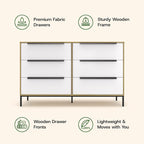 tinge Lira Premium Fabric Dresser - Solid Wooden Frame, 6 Spacious Sag-Proof Drawers with Sleek Metal Handles - Premium & Durable Storage Solution for Your Home (Light Brown)