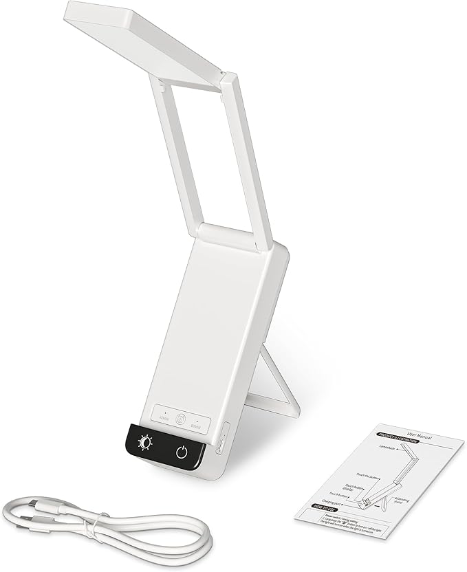 EZVALO LED Rechargeable Desk Lamp, 6000mAh Battery Operated Foldable & Portable Light,90Ra Cordless Table Lamp for Office Home, 3 Color Dimmable Small Desk Lamp Wireless Reading Lamp