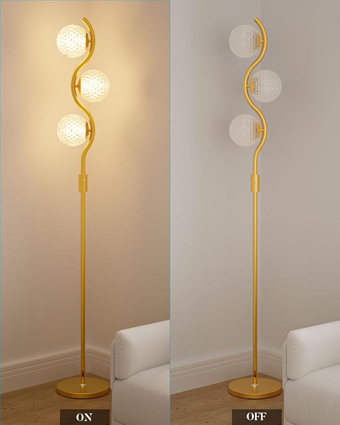 60IN Dimmable Gold Standing Lamps, Ice Crystal Modern Floor Lamp with 3000K G9 Bulbs Included, Mid Century Vintage Globe Floor Lamp for Living Room