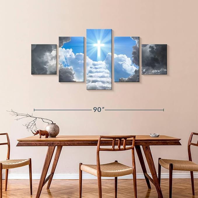 Elephant Stock Stairway To Jesus Christ Wall Art Multi Piece Canvas - 5 Panel Christian Pictures Decor - Digital Design Canvas Print - Christian Wall Decor - 92" X 42"