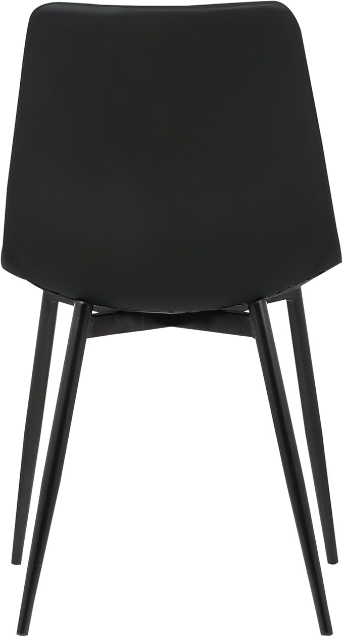Armen Living Monte Mid Century Modern Dining Accent Chair for Table Kitchen Desk Vanity in Black Faux Leather with Black Metal Legs
