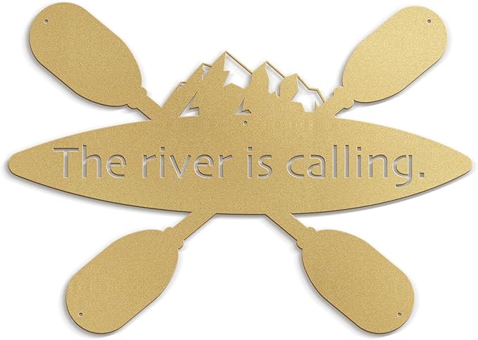 SIGNLEADER Metal Wall Art Decor - Kayak with Paddles Sport Minimalist Modern Abstract Wall Sculpture Hanging Home Decoration for Living Room, Bedroom, Bathroom, Kitchen, Studio, Outdoor - 18" Gold