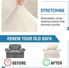 H.VERSAILTEX Sofa Cover 2 Piece T Cushion Armchair Slipcovers Thick Velvet Couch Cover Furniture Protector Stretch T Cushion Sofa Covers for 1 Cushion Couch with 1 Individual T Cushion Covers, Ivory