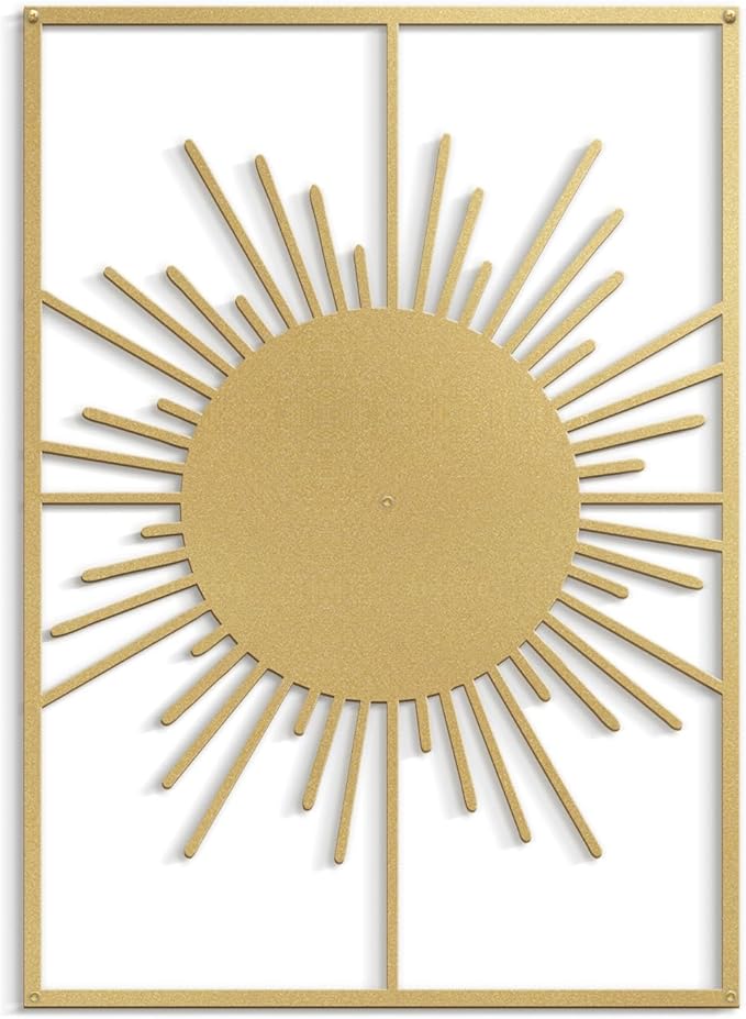 SIGNLEADER Metal Wall Art Decor Shining Sun Landscape Minimalist Modern Abstract Wall Sculpture Hangings Home Decoration for Living Room, Bedroom, Bathroom, Kitchen, Outdoor - 24" Gold