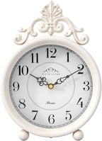 Vintage White Table Clock, Desk and Shelf Mantel Clock, French Rustic Antique Style Decor Clocks, for Farmhouse, Bedroom, Living Room, Bedside, Gift (9" H x 6.3" W)