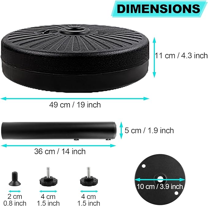 Outdoor Umbrella Base Stand, Water/Sand Filled Patio Umbrella Stand, Heavy Duty Umbrella Holder, Round Umbrella Base, Black