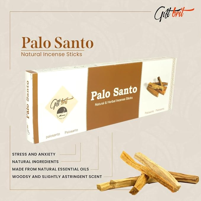 Giftbrit Palo Santo Natural & Herbal Incense Sticks 100 Sticks with Incense Holder for Meditation, Yoga, Church, Relaxation, Healing and Positivity
