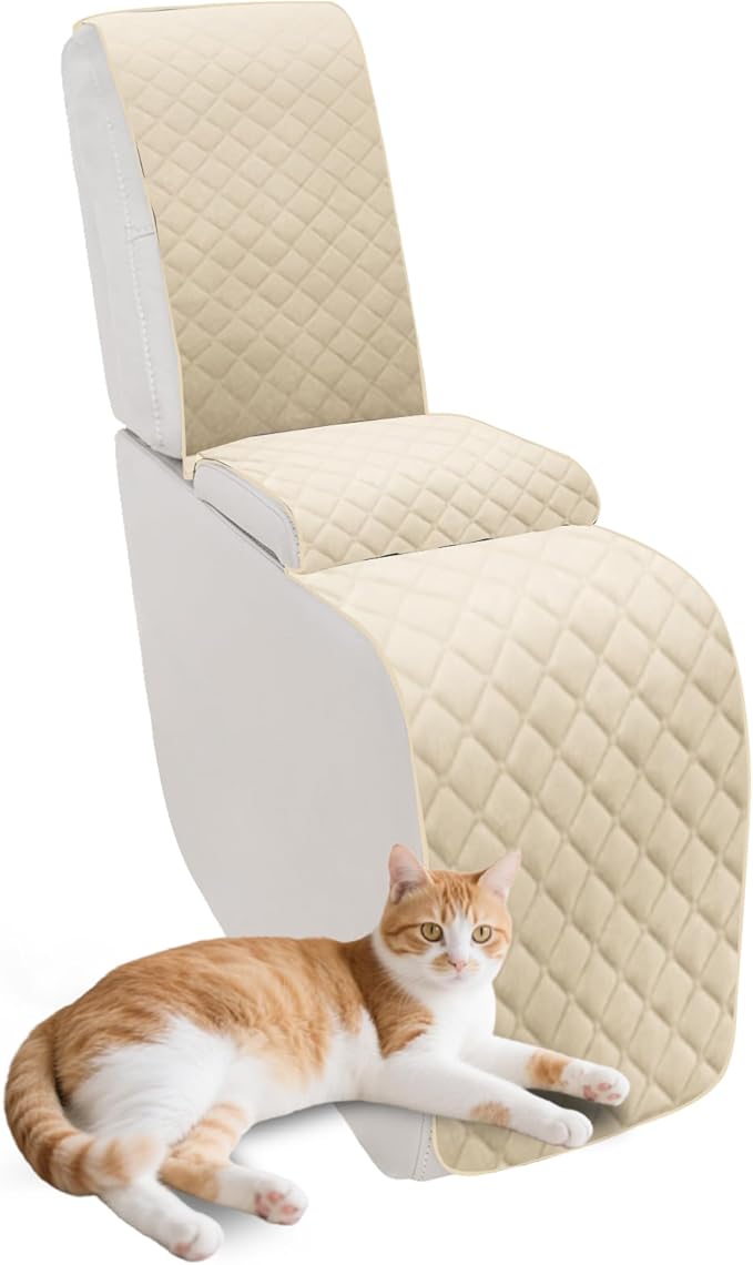Reclining Sectional Couch Covers Velvet L Shape Recliner Sofa Middle Console Cover for Dogs Pets Washable Anti Slip 1 Additional Recliner Center Console Slipcovers (1 Console, Beige)