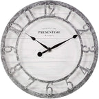 Presentime & Co 10" Farmhouse Series Wall Clock, Quartz Movement, Shiplap Style, Raised 3D Arabic Numeral, Galvanized Finish