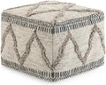 SIMPLIHOME Sweeney Square Pouf - 18 inch Wide Upholstered Wool and Cotton Handloom Woven Ottoman in Grey and Natural, Boho-Style Footstool, Extra Seating or Accent Piece for Living Room, Assembled