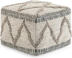 SIMPLIHOME Sweeney Square Pouf - 18 inch Wide Upholstered Wool and Cotton Handloom Woven Ottoman in Grey and Natural, Boho-Style Footstool, Extra Seating or Accent Piece for Living Room, Assembled