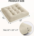Meditation Floor Pillow Set of 2, Square Large Pillows Seating for Adults, Meditation Cushion Pillow,Tufted Corduroy Cushion for Tatami Living Room or Yoga, Beige, 22x22 Inch
