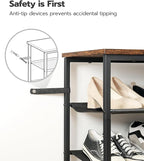 HOOBRO Shoe Rack, 4 Tier Shoe Storage Organizer with 3 Oxford Fabric Shelves and Top Panel, Holds 12-16 Pairs of Shoes for Entryway and Closet, Industrial, Rustic Brown BF47XJ01G1