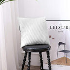 White Striped Couch Pillow Cases: 2 Pack 24x24 Inch Original Velvet Square Throw Pillow Covers for Farmhouse Home Decor
