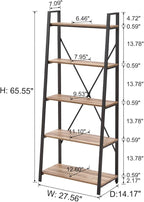 BON AUGURE Industrial 5 Tier Ladder Bookshelf, Wood and Metal Ladder Shelf Bookcase, Farmhouse Leaning Shelves for Living Room (Vintage Oak)