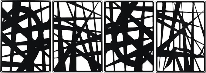 Bdor Decorative Metal Panels, Set of 4, 10.98" x 15.94", Modern Geometric Design, Black Metal Wall Art, Room Dividers, Architectural Elements for Home and Office Décor