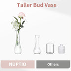NUPTIO Glass Bud Vases Centerpiece: 12 Pcs Small Flower Vase for Wedding in Bulk - Cute Clear Ribbed Vase for Party Events Home Table Decor
