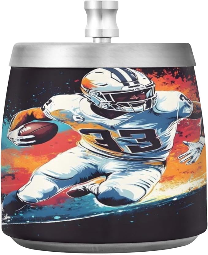 American Football Player Splash Ashtray with Lid, Outdoor Ashtrays for Patio, Stainless Steel Ashtray Odorless Smokeless for Home Office Balcony