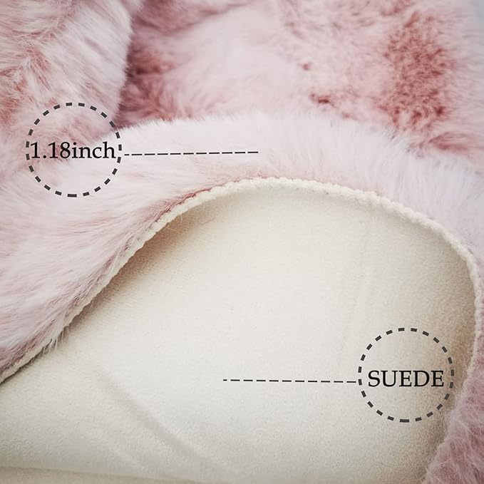 Ghouse Faux Rabbit Fur Round Rug 8ft Pink Round Rugs for Bedroom Decor Fluffy Area Rugs for Living Room, no-Shedding Carpet Sheepskin Washable Rug Rome Decor