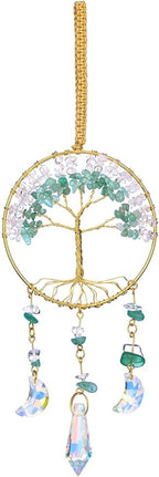 CrystalTears Crystal Tree Life Hanging Ornament Handmade Green Aventurine Clear Quartz Healing Crystal Gemstone Glass Suncatcher for Home Window Wall Decoration Crystal Gifts for Women Men Friends