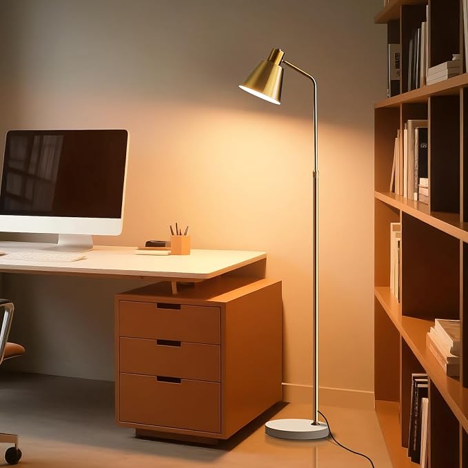 High-end Gold Brass Floor Lamp Bright 12W LED Light, Adjustable in Three Colors and Height, Electroplated Iron Lamp Post,Exquisite Craftsmanship,Standing Lamp for Living Room Bedroom Office Reading