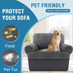 H.VERSAILTEX Sofa Cover 2 Piece T Cushion Armchair Slipcovers Thick Velvet Couch Cover Furniture Protector Stretch T Cushion Sofa Covers for 1 Cushion Couch with 1 Individual T Cushion Covers, Grey