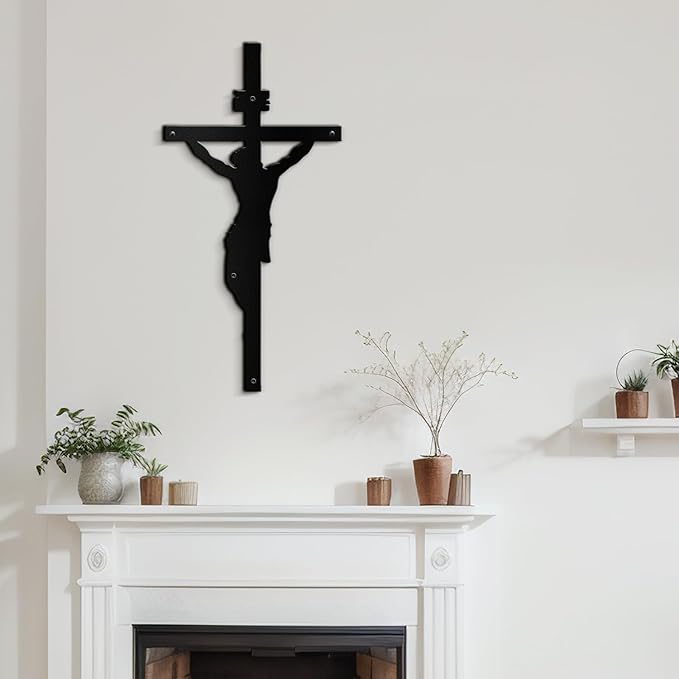 SIGNLEADER Metal Wall Art Decor A Men on Cross Minimalist Modern Abstract Wall Sculpture Hangings Home Decoration for Living Room, Bedroom, Bathroom, Kitchen, Outdoor - 36" Black