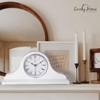 Mantel Clock, White Wooden Mantle Clock for Living Room Décor - Silent, Decorative, Solid Wood, Battery Operated Mantle Clock for Fireplace Mantel, Office, Desk, Shelf & Home Décor Gift, 15x7.5 Inch