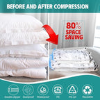 12 Pack Vacuum Storage Bags, Space Saver Compression Bags for Clothing, Comforters, Blankets, Vacuum Seal Bags with Hand Pump. (3×Jumbo, 3×Large, 3×Medium, 3×Small)