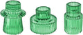 Double Sided Vintage Ribbed Taper Glass Candle Holders,Tea Candle Holder for Table Centerpieces, Wedding Decorations and Dinner Parties (Green, 3 PCS)