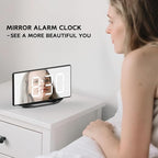 OnLyee Vibrating Alarm Clock with 8.7” LED Mirror for Heavy Sleepers & Hearing Impaired, Bed Shaker & 3 Wake-Up Modes, Dual Alarms, USB Charging, Adjustable Brightness, Snooze Function