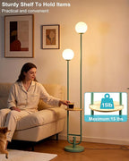Lightdot 63IN Green Floor Lamp with U Pole, 2 Globe Mid Century Standing Lamps with Bulbs Included, Unique Vintage Dimmable Tall Floor Lamp for Living Room/Wedding/Party/Sofa Beside/Corner Decor