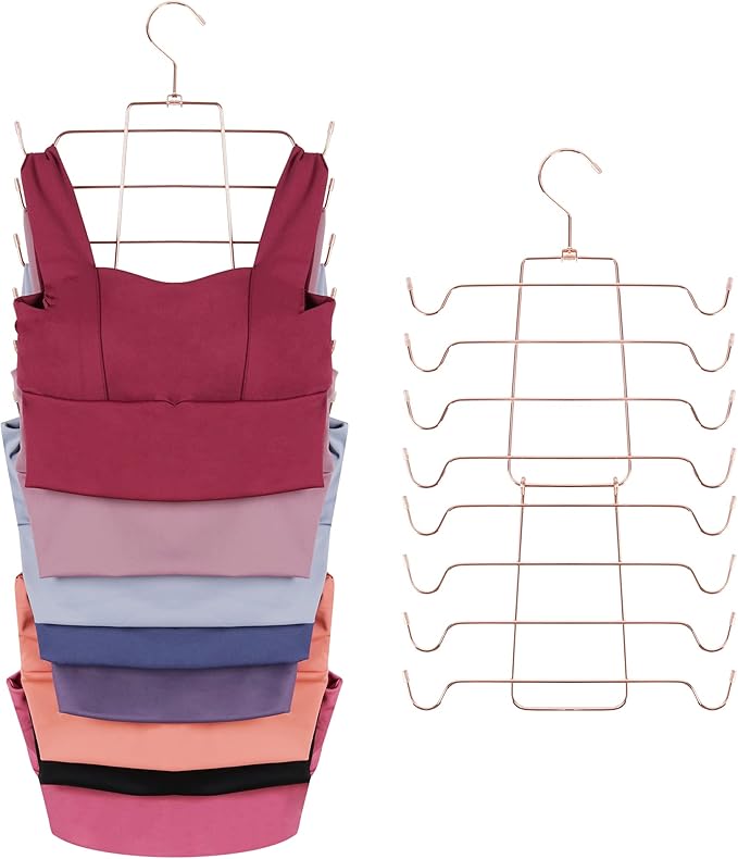 ZEDODIER 2 Pack Tank Top Hanger Space Saving, Bra Hangers for Closet Organizer, Hanging Bra Organizer Tank Tops Holder with 16 Hooks, Closet Organizers and Storage Small Space Solutions, Rose Gold
