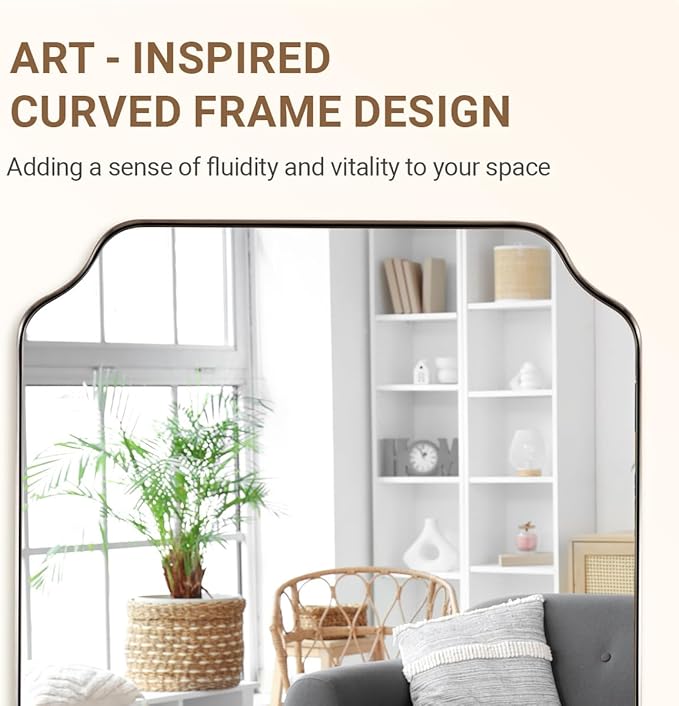 ANDY STAR Brushed Nickel Mirror 30x40 Inch, Rectangle Bathroom Mirror for Wall, Large Scalloped Wall Mirror in Anti-Rust Stainless Steel Metal 1’’ Frame, Wall Mounts Horizontally or Vertically