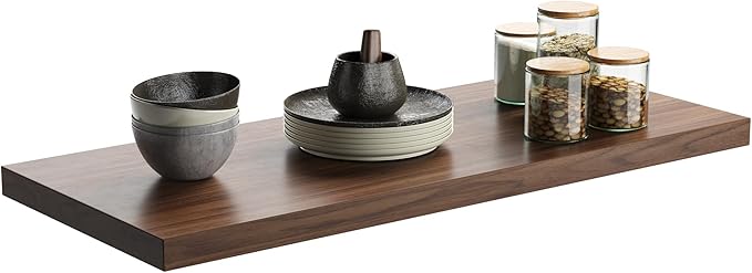 Wall Shelf Set of 1, Walnut Floating Shelves 24 in W x 10 in D x 1 in H, Wooden Floating Wall Shelf with Invisible Brackets for Living Room/Bedroom/Bathroom/Kitchen Storage and Decor