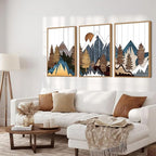 CHDITB Framed Canvas Mountain Wall Art Set, Country Woodcut Style Wall Decor, Forest Nature Wilderness Wall Painting, Modern Art Prints for Living Room, Bedroom, Farmhouse - Large Size 16"x24"x3
