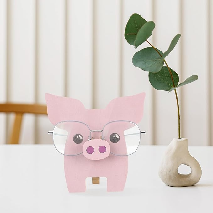 SAFIGLE Wooden Pig Figurine Eyeglasses Holder Glasses Organizer Stand Decorative Sunglasses Display Rack Desktop Eyewear Storage for Office and Home