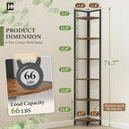 CAPHAUS 6 Tier Corner Shelf, 71.1-Inch Tall Corner Bookshelf, Corner Display Rack with Metal Frame, Round Corner Shelf Unit Rack, Tall Corner Stand for Bathroom, Living Room, Home, Office, Rustic Oak