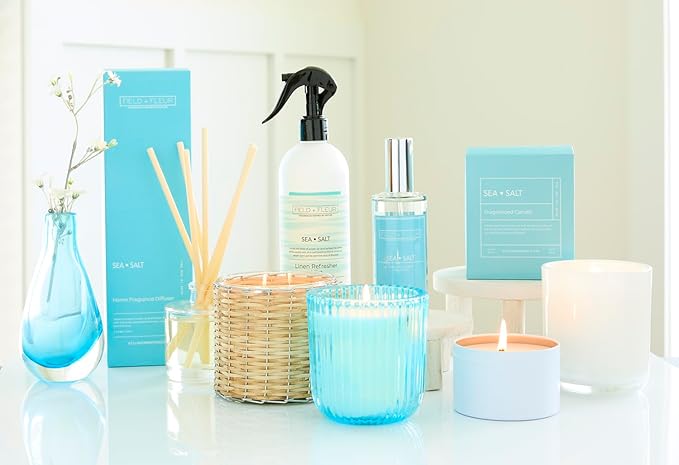 FIELD FLEUR Sea Salt Linen & Room Spray 15.5 oz - Aromatic & Refreshing Bedding & Fabric Mist - Air Freshener for Clothes & Sofas - Notes of Lemon, Water Lily, Jasmine & Driftwood - Made in USA