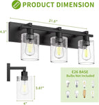 Espird Bathroom Vanity Light,3 Light Matte Black Light Fixture with Thickened Seeded Glass Shade, 21 inch Modern Wall Sconce,Vanity Light Over Mirror for Bathroom