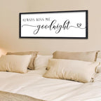 Surfapans Master Bedroom Above Bed Wall Decor 32"×12" Always Kiss Me Goodnight Sign Rustic Farmhouse Couples Over Bed Romantic Love Quotes Modern Large Wood Frame Horizontal Wall Hanging Art (Black