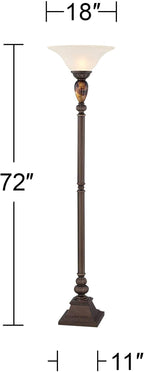 Kathy Ireland Mulholland Rustic Vintage Torchiere Floor Lamp Standing 72" Tall Bronze Tortoise Shell Font Frosted Glass Shade Decor for Living Room Reading House Bedroom Home Office