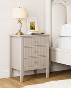 Night Stand, Fluted Nightstand Bedside Tall Farmhouse Nightstand with 3 Drawers, Mid Century Modern Side Accent Table,Bedside End Table for Bedroom, Living Room, Khaki
