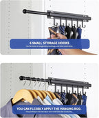 16.5" Valet Rod for Closet Pull Out With 6 Hooks Valet Rods for Closets (2Pack Black) Closet Valet Rod Slide Out